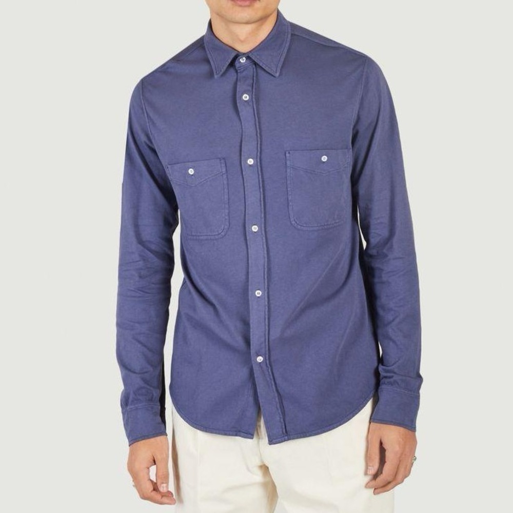 Officine Generale Shirt Mens XS Dante Jersey Button Down Nightshadow Blue New